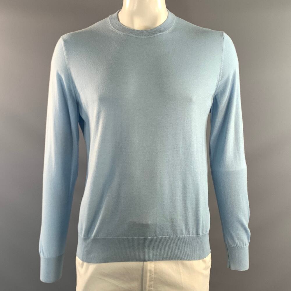 AGNONA Size XL Blue Light Blue Knitted Cashmere Silk Crew Neck Pullover